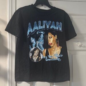 Black Graphic T-Shirt with Aaliyah Print